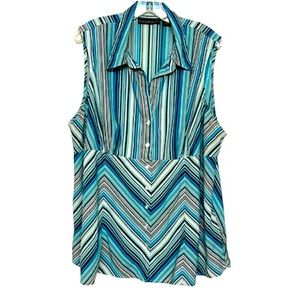 🌞 Blue Diamond Plus sleeveless button zig zag stripe blouse women plus 3X